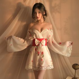 Strawberry Print See-through Cardigan V-neck Kimono Velcro Waist Seal Suit