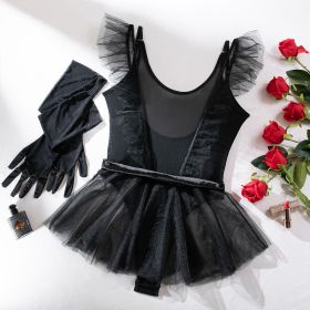 Mesh Jumpsuit Tutu Skirt Gloves Three-piece Set For Women (Option: Black-L)