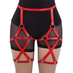 Double-row Cross Adjustable Leather Leg Ring Belt Integrated Suspenders (Color: Red)