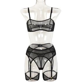 Women's Underwear Mesh See-through High Elastic Comfortable 4-piece Set (Option: Black-M)