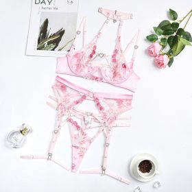 New Complex Craft Love Drill Buckle Halter Underwear Set (Option: Pink-M)