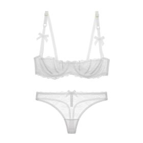 Half Cup Lace Ultra-thin Bra Set Bow With T-back (Option: White-70A)