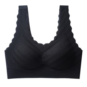 Seamless Back Shaping Bra Women's Small Chest Push Up Summer Thin Lace Bra (Option: Black-M)